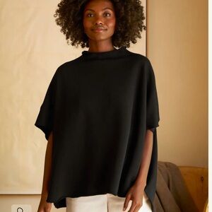 FRANK AND EILEEN Audrey Funnel Neck Capelet Triple Fleece Black Sweatshirt OS